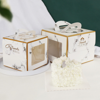 Custom Marble Pattern Portable Cake Box Thicken And Height Double Layer Melaleuca Mousse Cake Gift Packaging Box