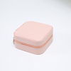 Wholesale Custom Portable Zipper Mirror Mini Small Storage Boxes Organizer Case Velvet Pu Leather Travel Jewelry Box with Logo