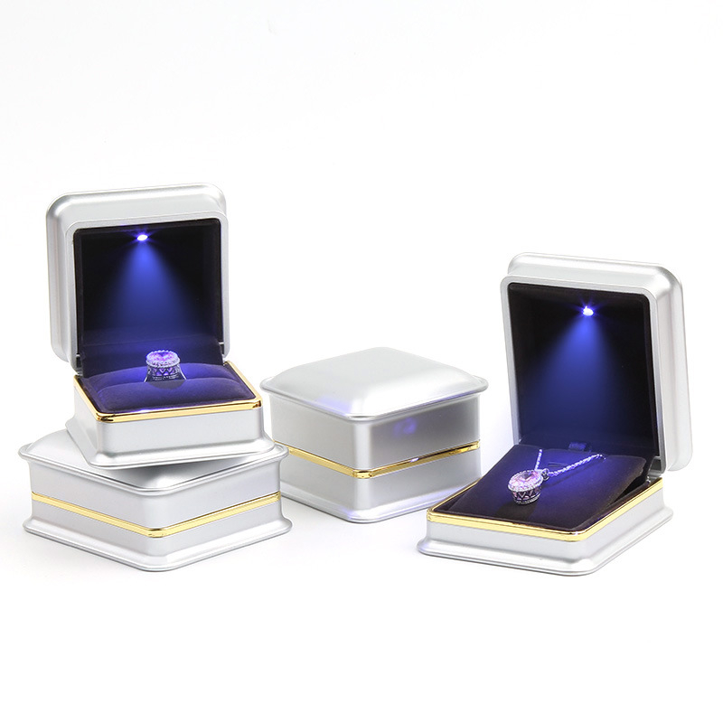 Unique Premium Golden Vegan Leather Letter Eco Friendly Minimalist Jewelry Box With Led Light Jewelry For Bridal