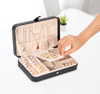 Amazon Hot Selling Jewelry Box Portable Pu Simple Earrings Zipper Ring Earrings Mirror Jewelry Storage Box