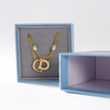 Luxury Small Light Blue Engagement Proposal Necklace Bracelet Ring Earring Drawer Paper Jewelry Packaging Box with Foam Insert