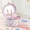 Luxury Pink Round Shape Ballerina Wooden Jewelry Music Boxes Children Jewelry Organizer Box with Mirror For Girls Gifts