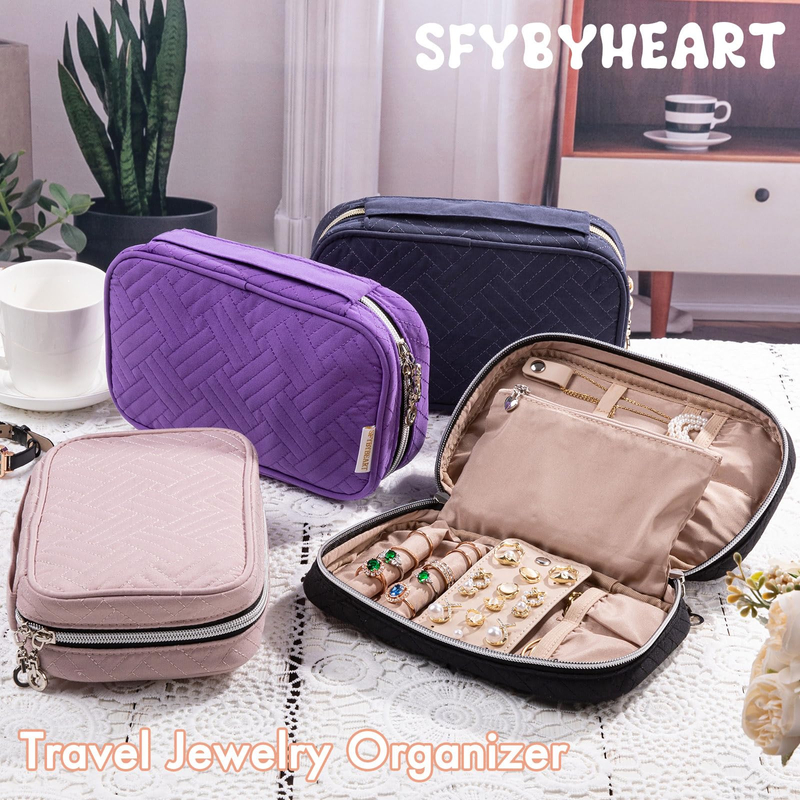 Soft Pink PU Leather Jewelry Organizer Case Travel Jewelry Storage Bag for Necklace Earrings Rings Bracelet