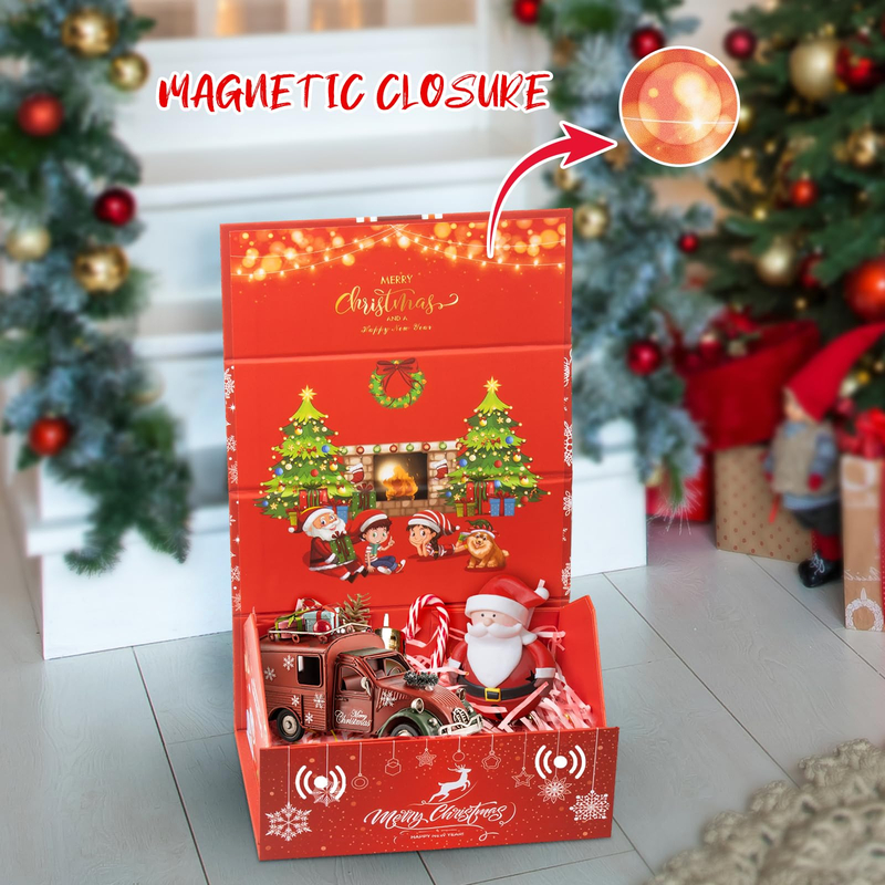 House Shape Christmas Gift Box with Magnetic Closure Lid Empty Gift Wrap Boxes for Xmas Day Eve New Year Presents Wrapping