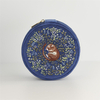 Soft Navy Velvet Round Jewelry Box Dormouse Embroidery Travel Ring Box Embroidery Flowers Zipper Necklace Earring Box