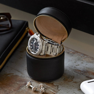 Customized Logo Portable Round PU Leather Watch Storage Case Zipper Watch Organizer Box With Pillow Insert