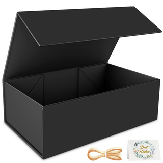 Black Gift Box for Presents with Lids Magnetic Closure Rectangle Collapsible for Groomsman Proposal Box, Wedding, Christmas, Halloween, Birthday Gift Packging