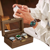 New Arrival 3 Slots Wooden Watch Organizer Case PU Leather Watch Display Storage Box with Glass Lid