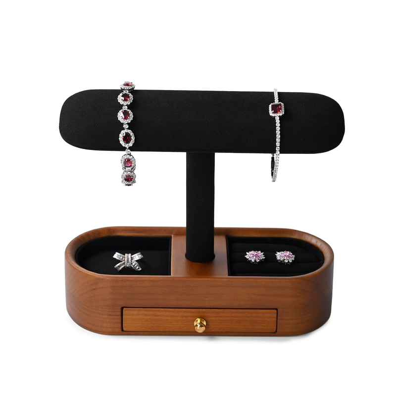 Solid Wood Watch Stand T-bar Watch Holder Organizer Showcase Bracelet Bangle Rings Earrings Necklace Jewelry Display Stand Tray