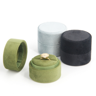 Manufacturer Spot Creative High End Round Korea Velvet Wedding Double Ring Display Box Single Ring Jewelry Storage Box With Logo