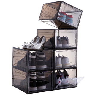 Transparent Acrylic Magnetic Drop Side Open Door Shoe Storage Container Box Foldable Sneaker Organizer Case for Shoe