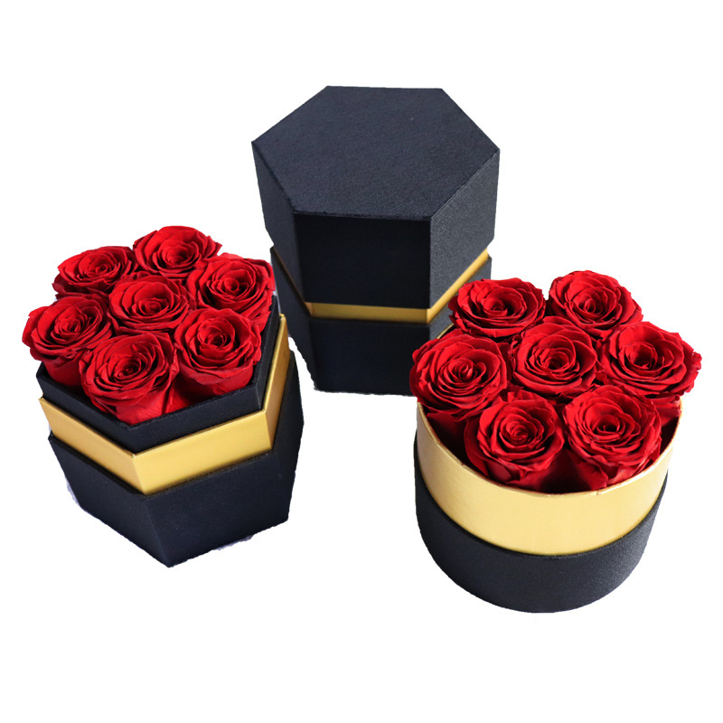 Custom Cardboard Hexagon Christmas Flower Arrangement Packaging Box Florist Rose Diamond Hug Bucket Decorative Gift Box