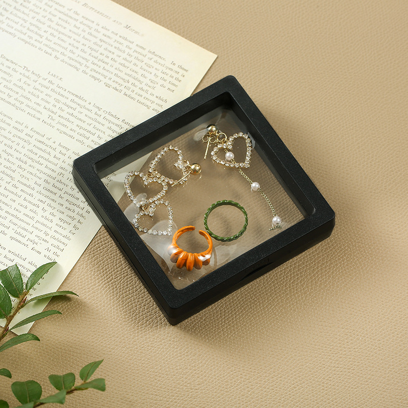 Wholesale Clear PE Film Frame 3D Floating Box Necklace Ring Jewellery Display Case Storage Jewelry Box Packaging With Logo