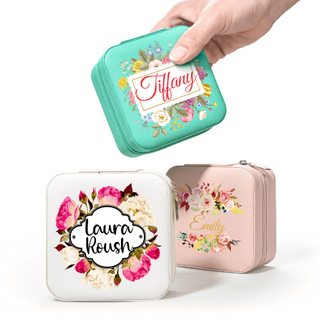 Custom Logo PU Leather Mini Cute Travel Square Jewelry Box Necklace Earring Ring Square Jewelry Box Organizer