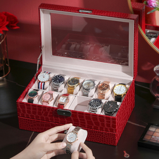 High-grade Two Layer Crocodile PU Watch Box Clamshell Glass Display Box Watch Storage Box Spot Wholesale