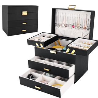 Custom Pu Leather Promotion 3 Tiers Jewelry Organizer Box Handmade Cotton Travel Jewelry Storage Box for Women