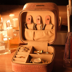 Pink Alligator Leather Jewelry Boxes Storage Velvet Lining Earring Necklace Box Zipper Portable Jewelry Packaging Organizer 