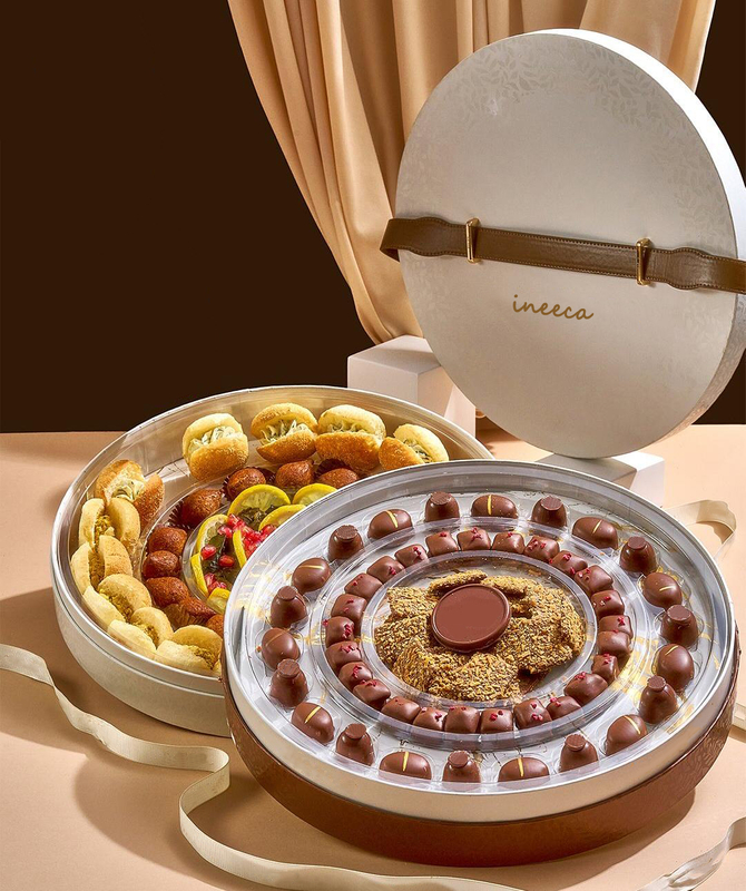 Leather Chocolate Round Box with Handle