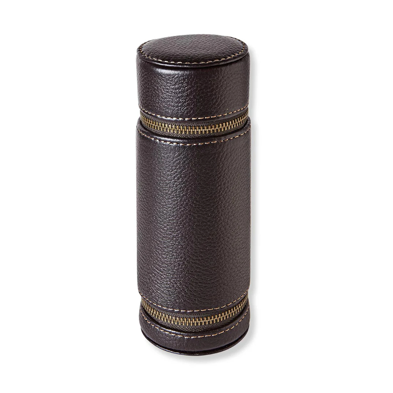 Custom Small Black Leather Pencil Case Cylindrical Design 2 Zip Desktop Standing Color Pencil Pen Case Box Set with Logo