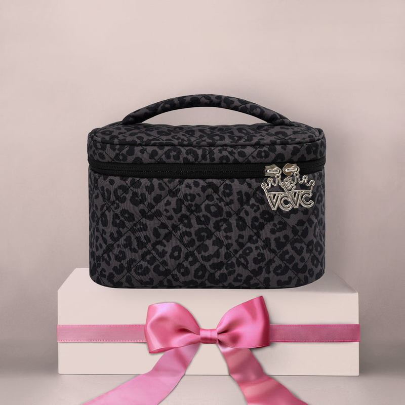 Black Leopard Large Makeup Bag Interior Zipper Pouch Polyester Custom Travel Portable Cosmetic Brushes Skincare Wash Organizer 