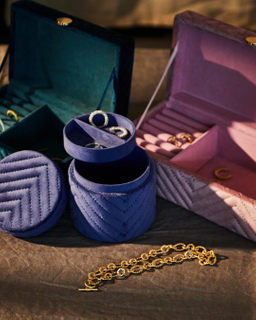  Blue Velvet Round Lidded Trinket Box Fabric Velvet Soft-touch Ring Watch Necklace Earring Set Box Jewelry Pendant Box Packaging