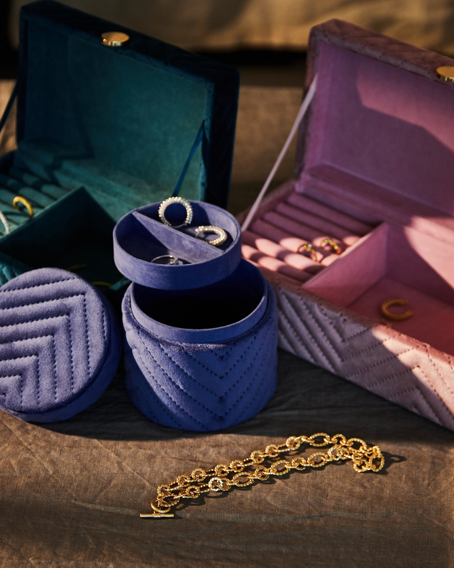  Blue Velvet Round Lidded Trinket Box Fabric Velvet Soft-touch Ring Watch Necklace Earring Set Box Jewelry Pendant Box Packaging