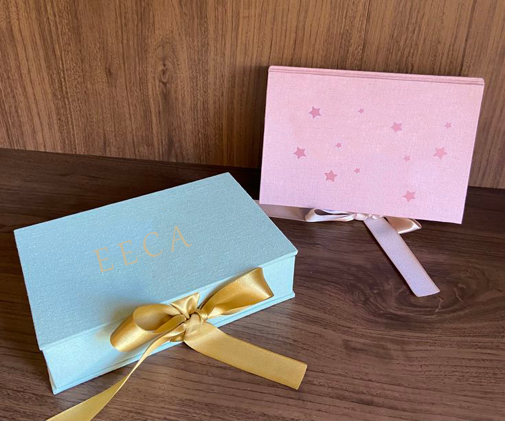 Personalized Linen Photo Souvenir Packaging Box Flip Photo Box with Bow Ribbon Organizer Storage Photo Usb Gift Box