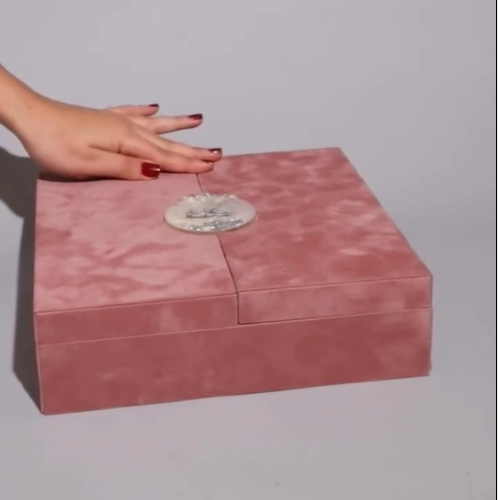 Pink Necklace Storage Box with Logo Wedding Gift Box Pearl Jewelry Double Open Custom Velvet Bracelet Jewelry Box Packaging