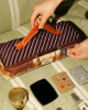 Striped Quilted Travel Pouch Hair Dryer Styling Tools Skincare Pouch