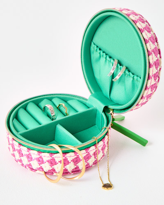 Personalized Two Layer Small Jewelry Storage Boxes with Gold Zipper Embroidered Ring Earring Bracelet Jewelry Set Box with Pouch
