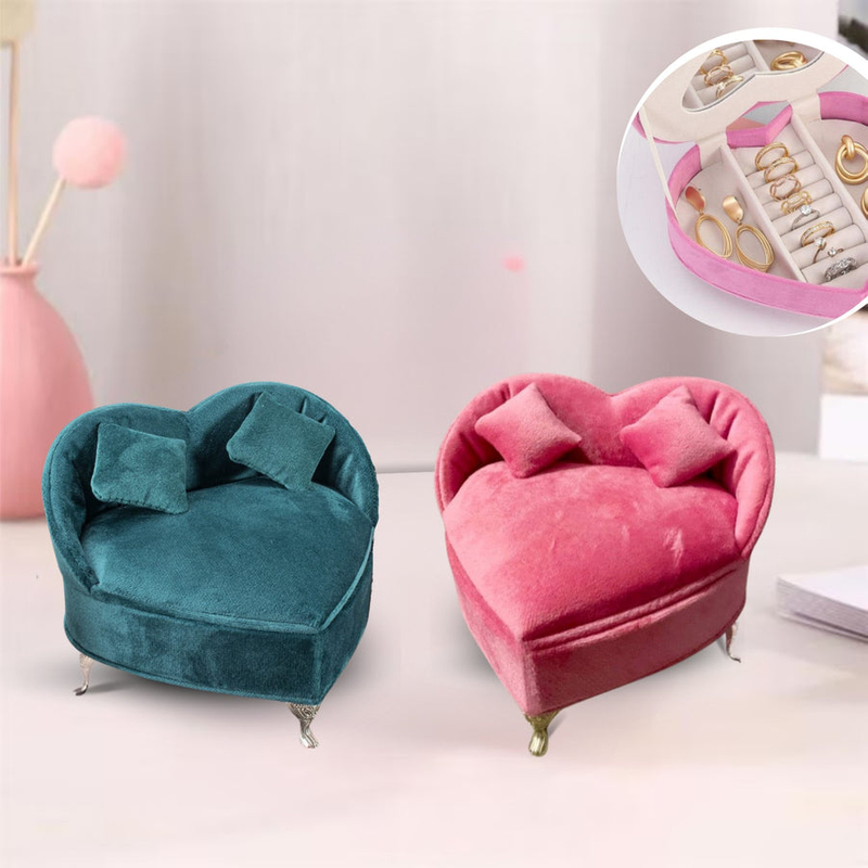 Heart Shaped Sofa Earring Ring Jewellery Organiser Valentine's Day Gift Portable Velvet Luxury Bracelet Necklace Sofa Jewelry Box