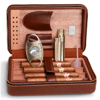 Luxury Portable PU Leather Wooden Moisturizing Sealed Travel Cigar Set Box