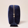 Navy Velvet Cosmetic Bag Embroidery Zipper Travel Toiletry Organizer Bag Handbag