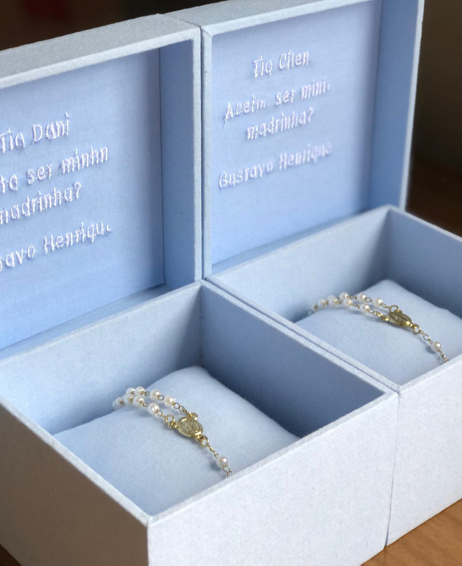 Hand Embroidery Baby Christening Keepsake Box Earring Bracelet Display Organizer Box Velvet Fabric Necklace Jewelry Packaging