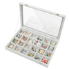 Custom Clear Lid Velvet 24 Grid Jewelry Tray Stackable Display Showcase Lockable Organizer Box For Earring,Ring,Necklace