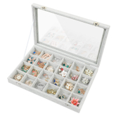 Custom Clear Lid Velvet 24 Grid Jewelry Tray Stackable Display Showcase Lockable Organizer Box For Earring,Ring,Necklace