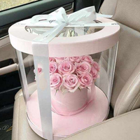 Popular Clear PVC Round Preserved Flower And Cake Transparent Gift Packaging Box Plastic Round Rose Arrangement Display Box
