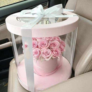 Popular Clear PVC Round Preserved Flower And Cake Transparent Gift Packaging Box Plastic Round Rose Arrangement Display Box