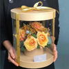 Custom Luxury Transparent Clear PVC Rose Gift Box Round Paper Flower Display Packaging Box with Logo Hand Holding
