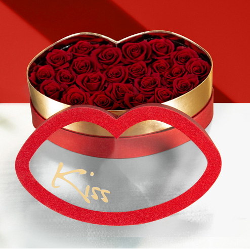 Creative Kiss Lip Shaped Valentine's Day Paper Immortal Rose Flower Gift Packaging Box Transparent PVC Window