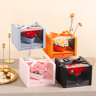 New Style Clear Transparent PVC Square Valentine's Day Preserved Rose Flower Bouquet Gift Packaging Box with Small Heart Box