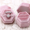 Small Portable Vintage Pink Velvet Ring Display Box Mini Hexagon Velvet Jewelry Wedding Ring Packaging Box Private Label