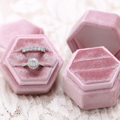 Luxury Design Velvet Hexagon Shape Wedding Ring Jewelry Packaging Gift Box Custom Logo with Foam Insert