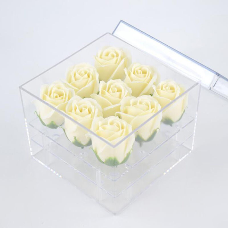 Customized Transparent Acrylic Valentine's Day Eternal Flower Storage Box Crystal Rose Flower Packaging Box