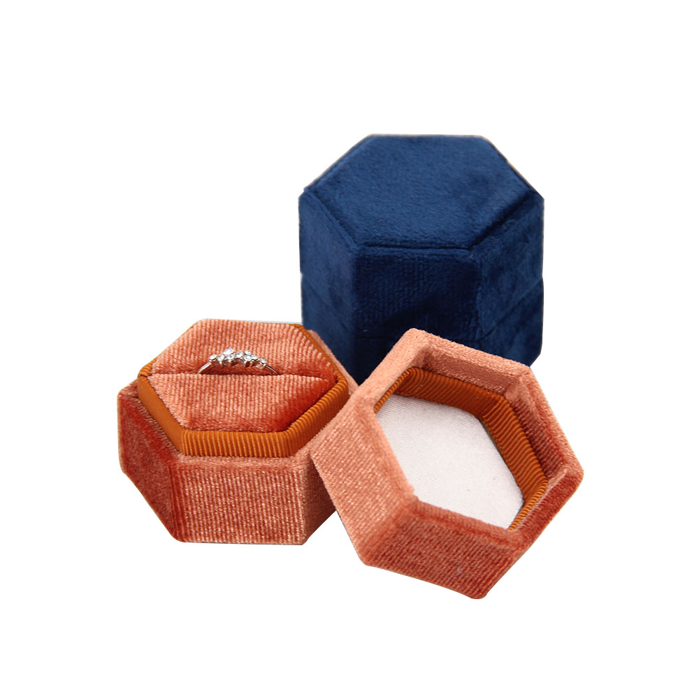 Luxury Colorful Velvet Engagement Wedding Double Ring Jewelry Gift Packaging Box China Manufacturer Wholesale