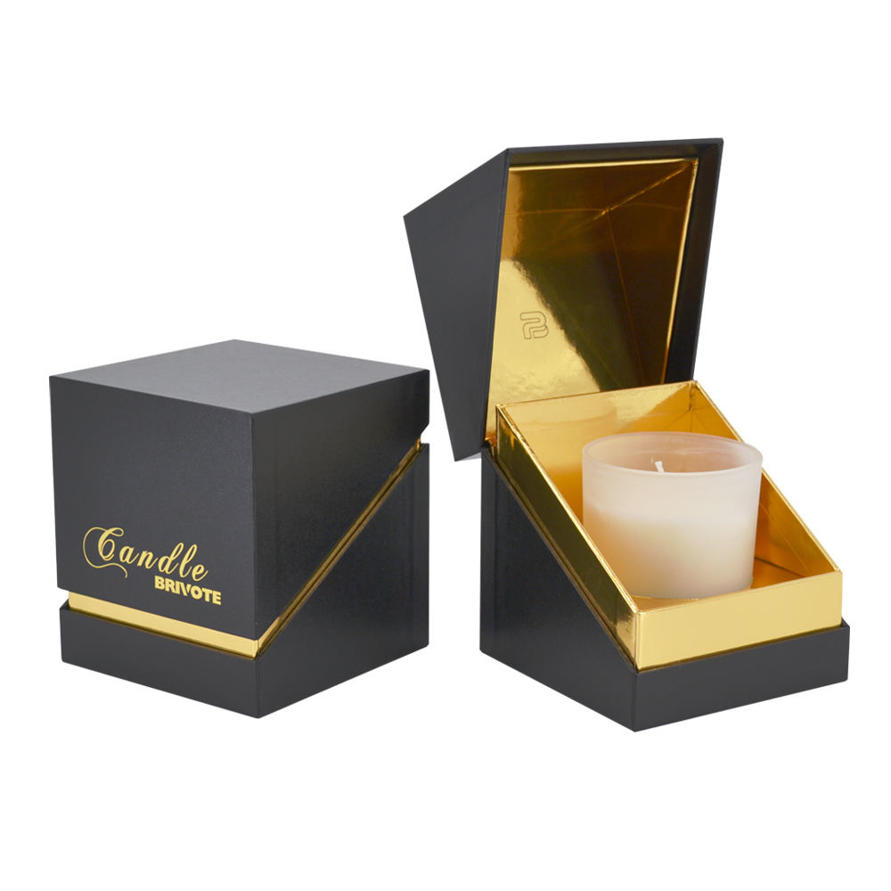 Custom Gold Foil Logo Black Paper Candle Box Packaging Jar Set Gift Shipping Candle Box with Inserts Luxury Candle Box