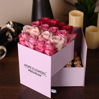 High Quality Square Paper Cardboard Double Layer Rotation Rose Flower Bouquet Arrangement Gift Packaging Box