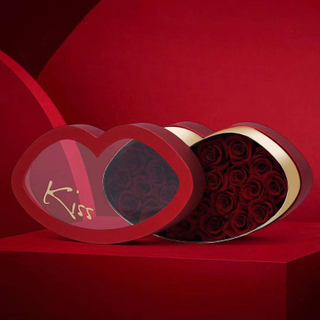 New Style Valentine's Day Creative Paper KISS Lips Rose Flower Gift Packaging Box with Transparent PVC Window