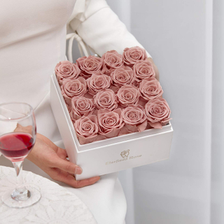 Custom Rigid Cardboard Square Luxury Hat Dried Rose Flower Bouquet Packaging Gift Box With Clear Lid