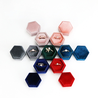 Custom Logo Vintage Corduroy Jewelry Double Ring Box Single Hexagon Bracelet Necklace Boxes for Engagement Wedding Ring Storage